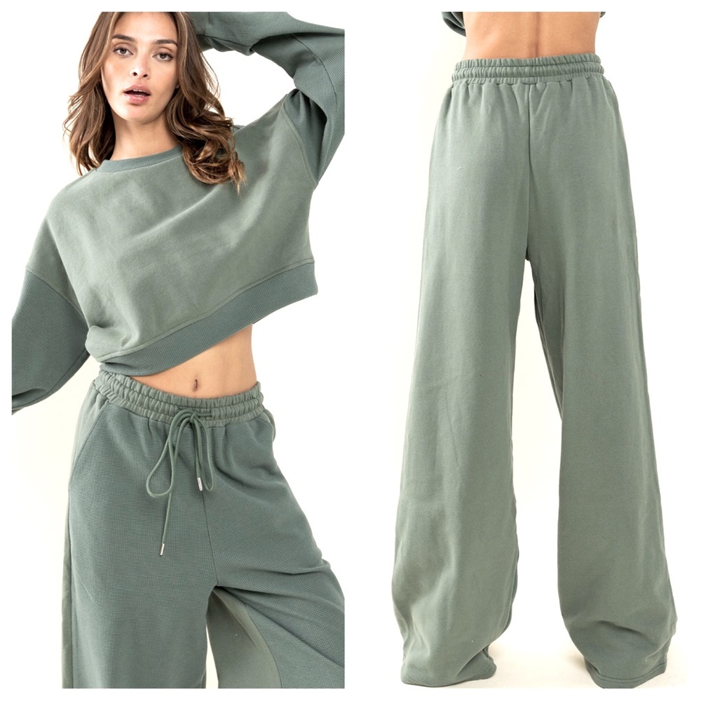 02 Comfy Waffle Contrast Sweatshirts and Pants Set - Picture 4 of 4